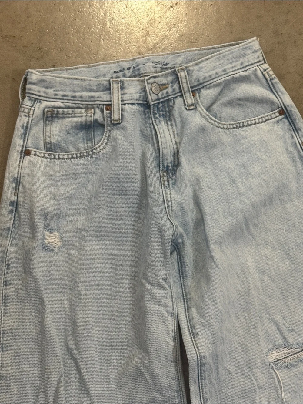 Light Wash Wide Leg Distressed Kid's Jeans